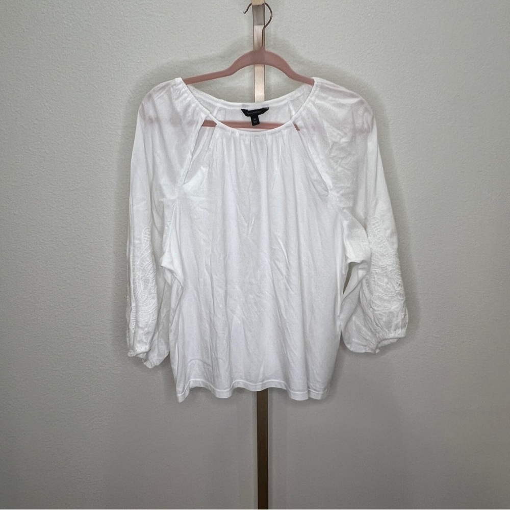 Banana Republic Blouse Embroidered Balloon Sleeves White Medium